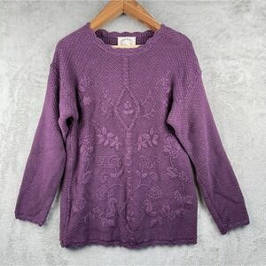 Erica Sweater Womens 8 Purple Embroidered Floral Knit Tunic Grandmacore VTG‎